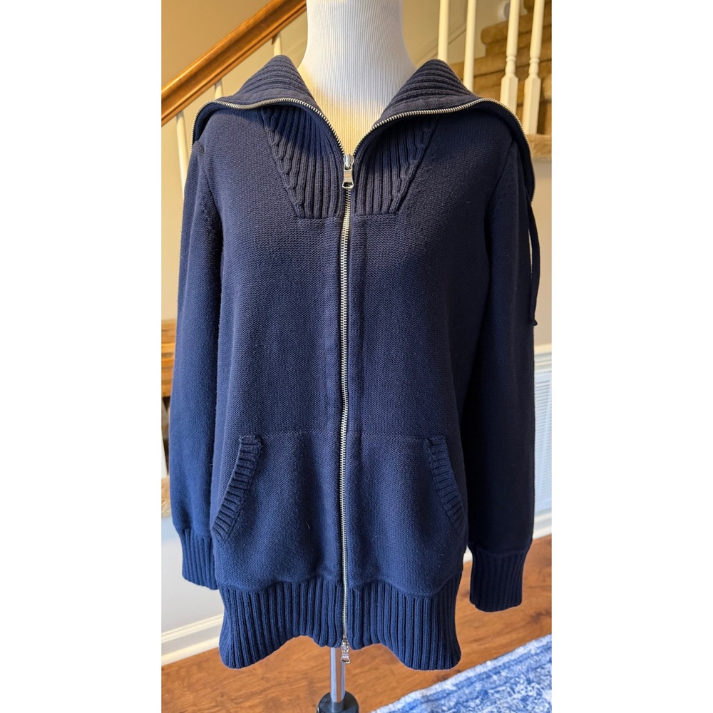 Lauren Ralph Lauren Navy Blue Cotton Knit Full Zip Hoodie Sweater XL